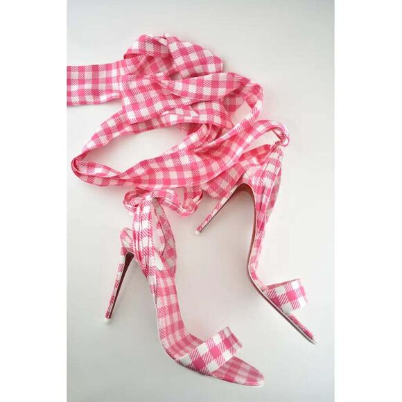Christian Louboutin Sandale Du Desert 100 Pink White Lace Up Sandal Heel Pump 40 - Picture 5 of 12